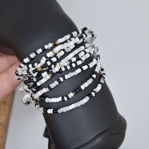 Black white gold beaded bracelet bundle pack of 10